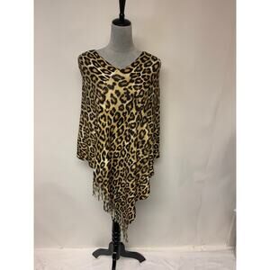 Chico's Poncho Fringe Animal Print Brown & Tan Womens SZ L/XL NWT